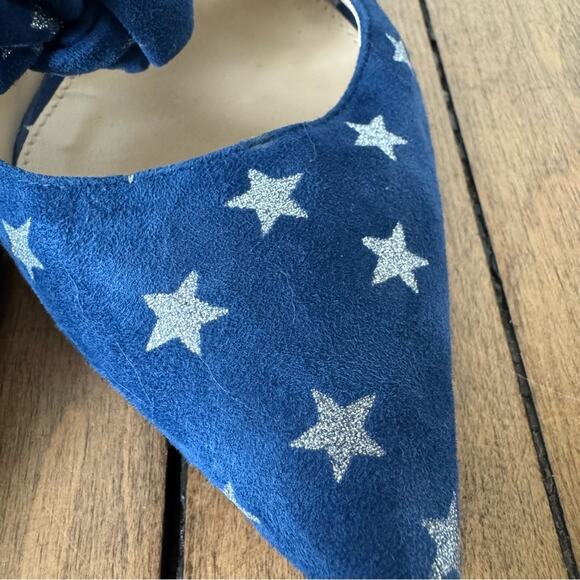 J. Crew Sophia Blue and Silver Starry Suede Kitten Heels Mules 7 americana - Picture 5 of 11